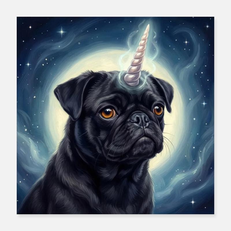 Kosmischer Einhorn-Mops Poster 40x40 cm
