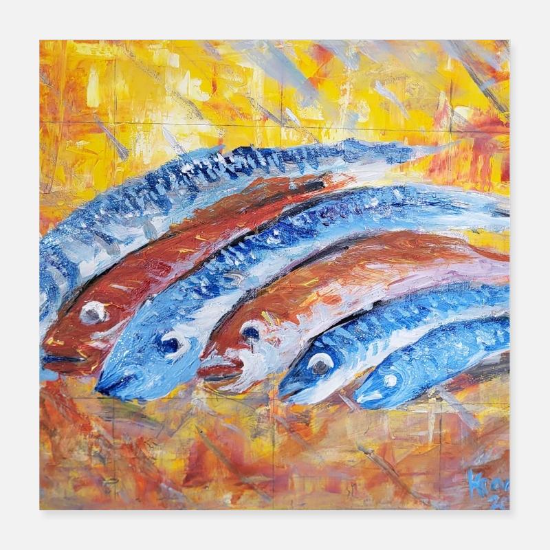 Poissons heureux Poster 40 x 40 cm