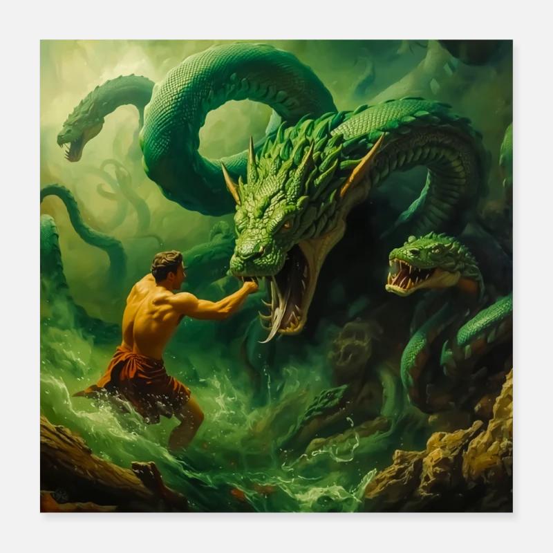 Heracles Battles the Hydra of Lerna Poster 16" x 16" (40x40 cm)
