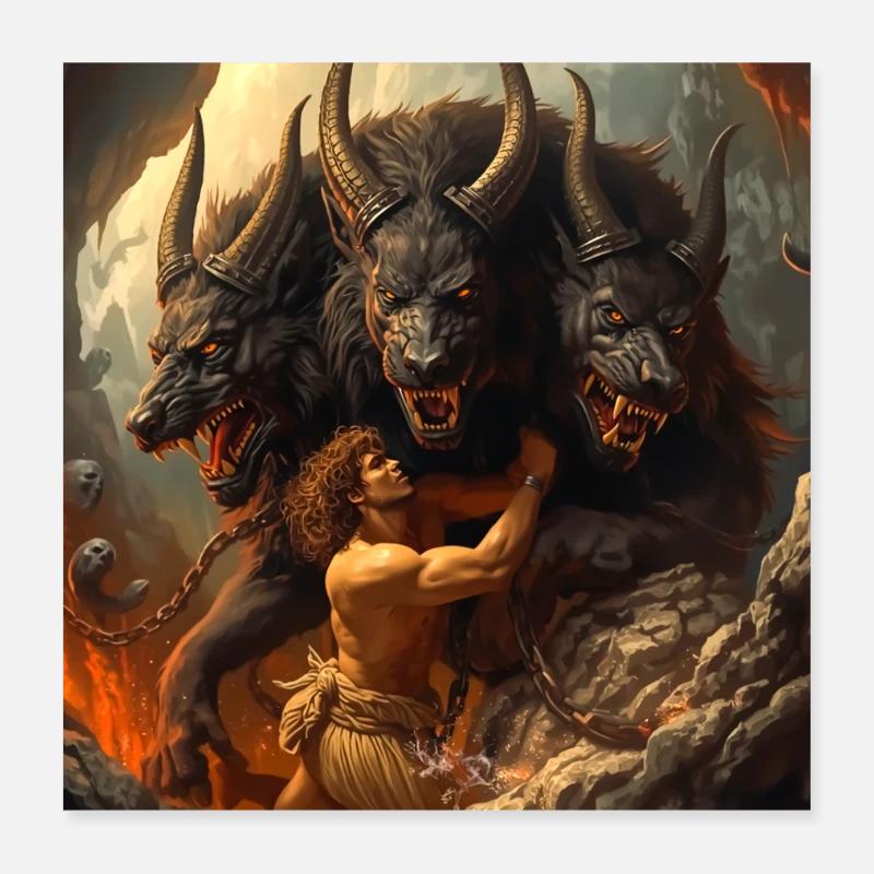 Heracles Brings Cerberus from the Underworld Poster 16" x 16" (40x40 cm)
