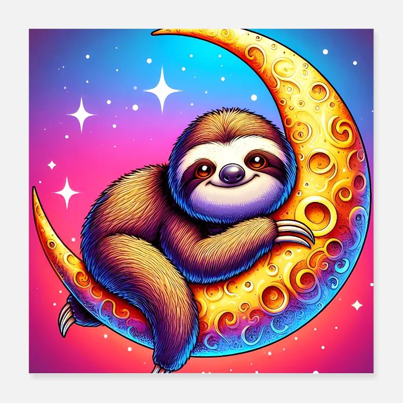 Sloth sleeps hugging the moon Poster 16" x 16" (40x40 cm)