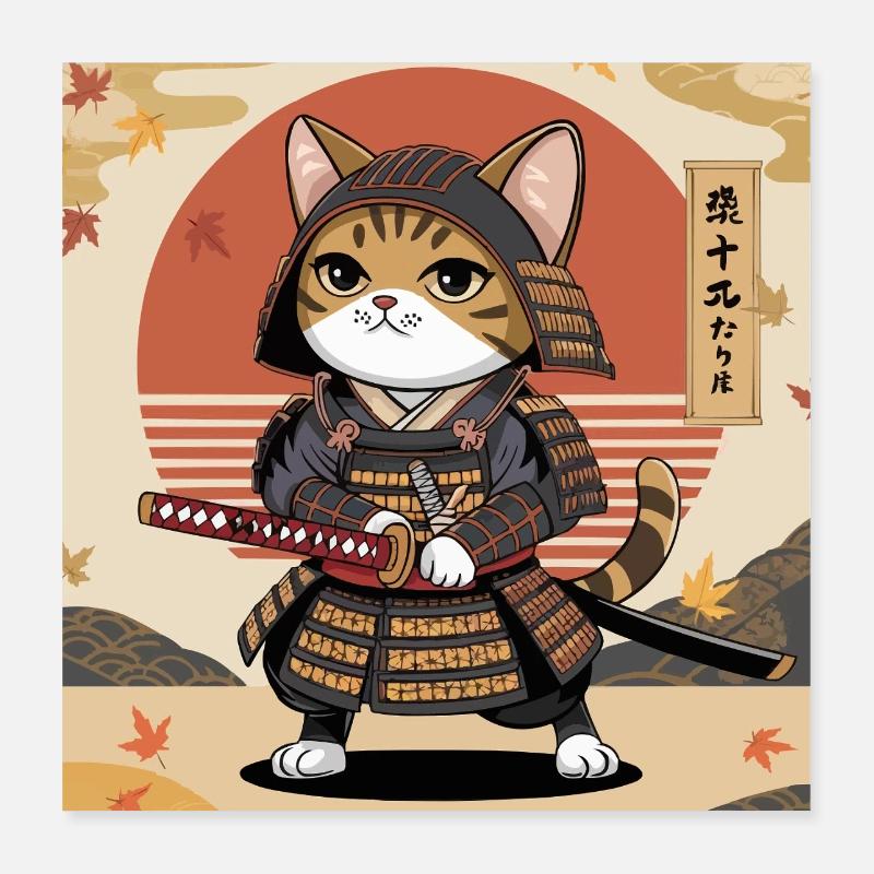 Samurai Cat – Japanese Warrior Cats Design Poster 16" x 16" (40x40 cm)