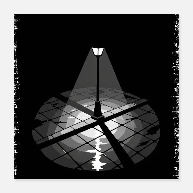 Lonely Street Light Night Lighting Grunge Poster 16" x 16" (40x40 cm)