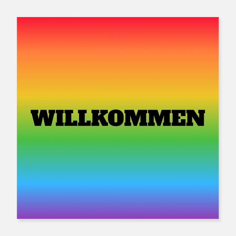 Willkommen Rainbow Welcome Poster 16" x 16" (40x40 cm)