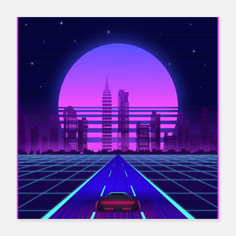 Synthwave Aesthetic Vaporwave Retro 80er 90er Auto Poster 40x40 cm