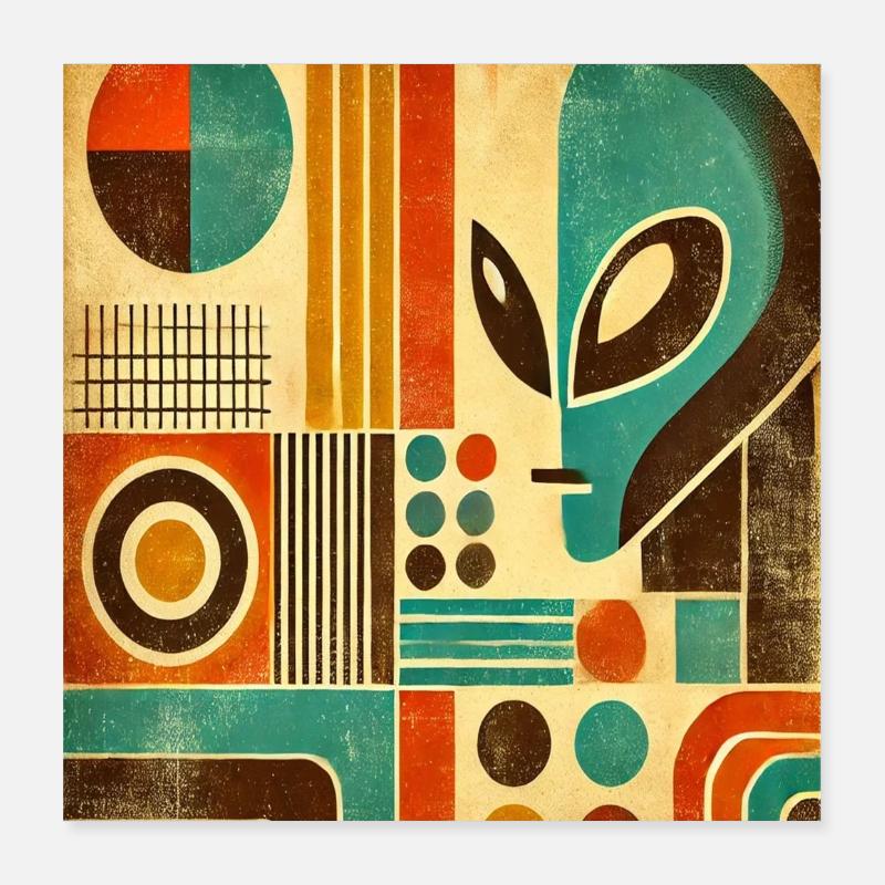 Image abstraite rétro avec un visage d’Alien. Poster 40 x 40 cm