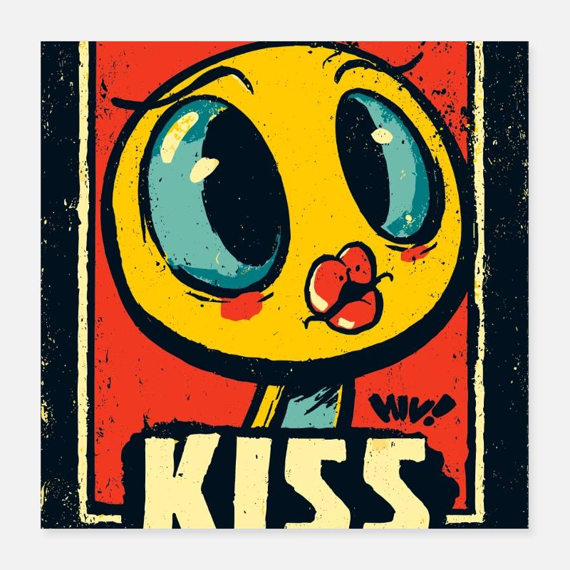 poussin de dessin animé avec une bouche de baiser Poster 40 x 40 cm