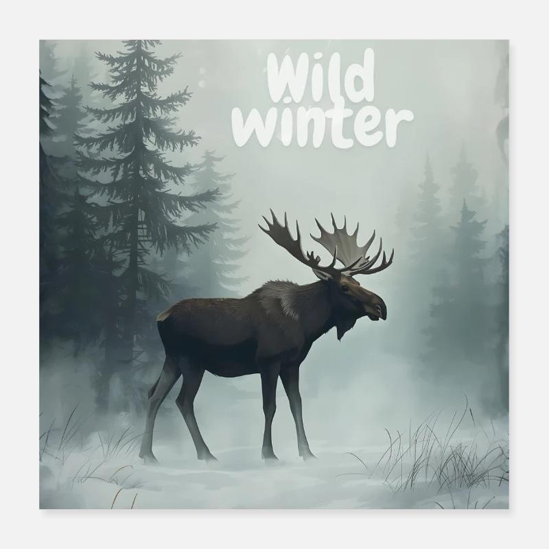 Orignal sauvage d’hiver - Poster 40 x 40 cm - blanc