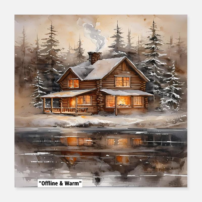 Winter Cabin Glow Poster 16" x 16" (40x40 cm)