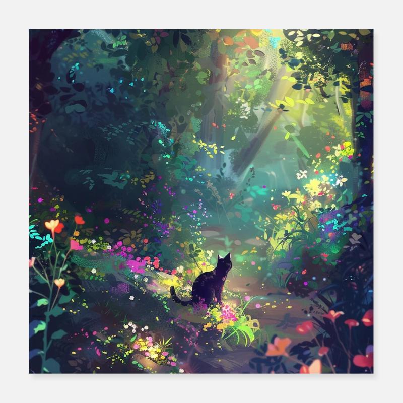 Chat des forêts ensoleillé Poster 40 x 40 cm