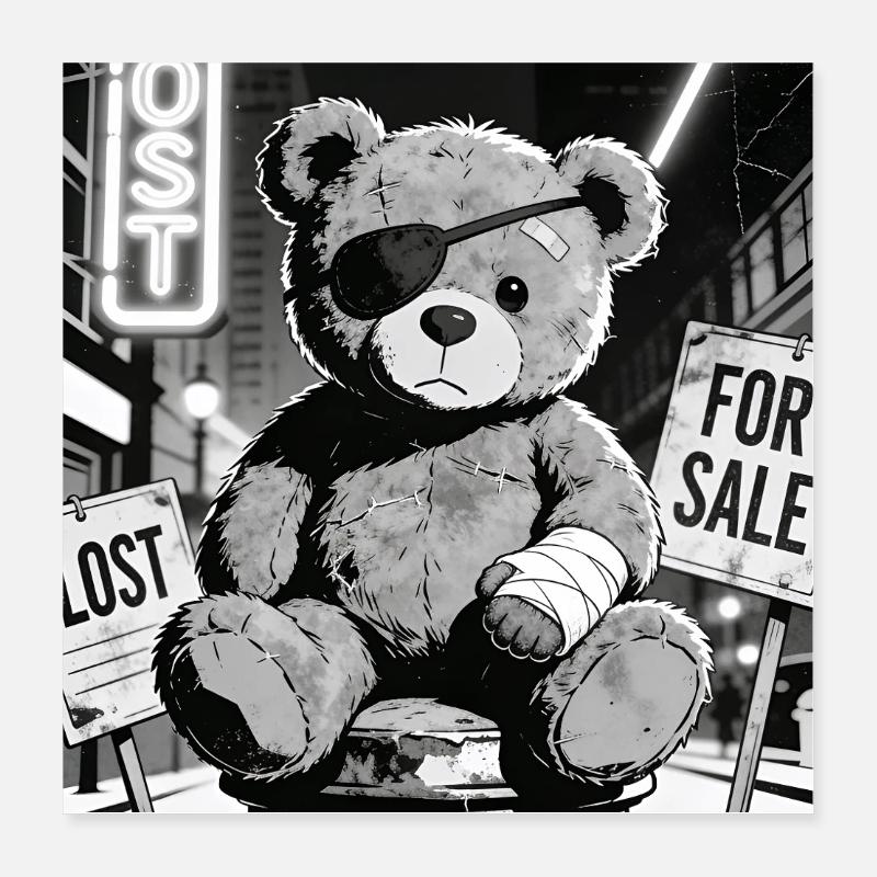 Ours néon noir avec cache-œil Poster 40 x 40 cm