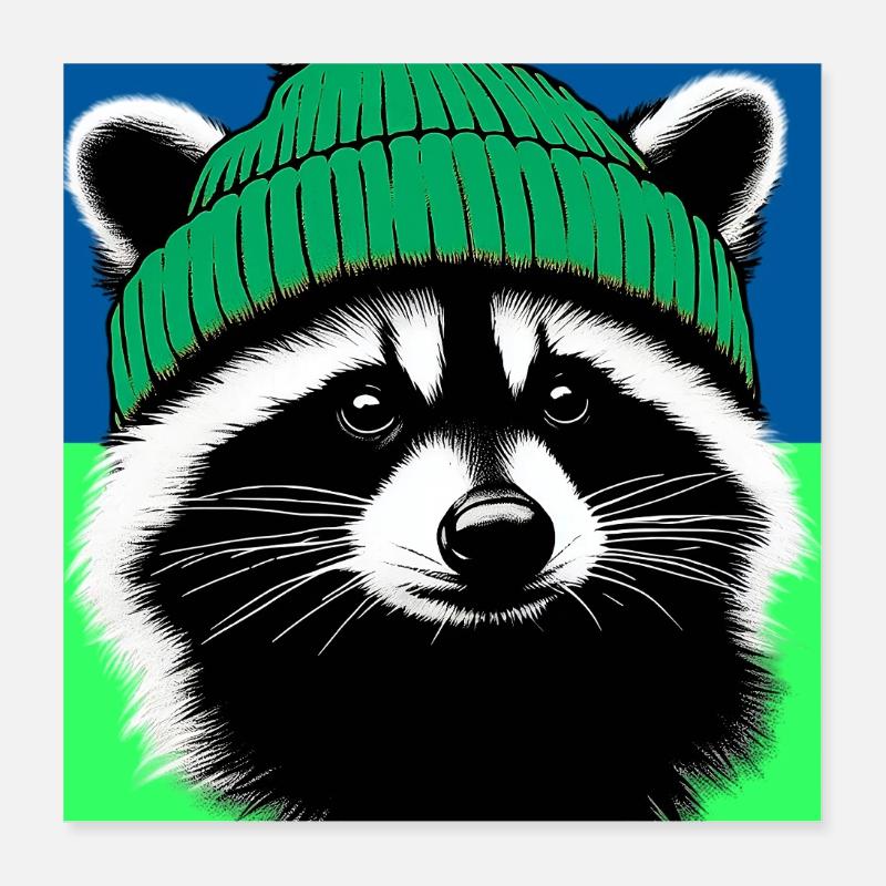 Waschbär - Poster 40x40 cm - Weiß