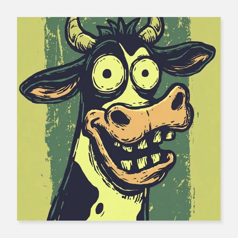 Grotesque Cow Comic Caricatures Poster 16" x 16" (40x40 cm)