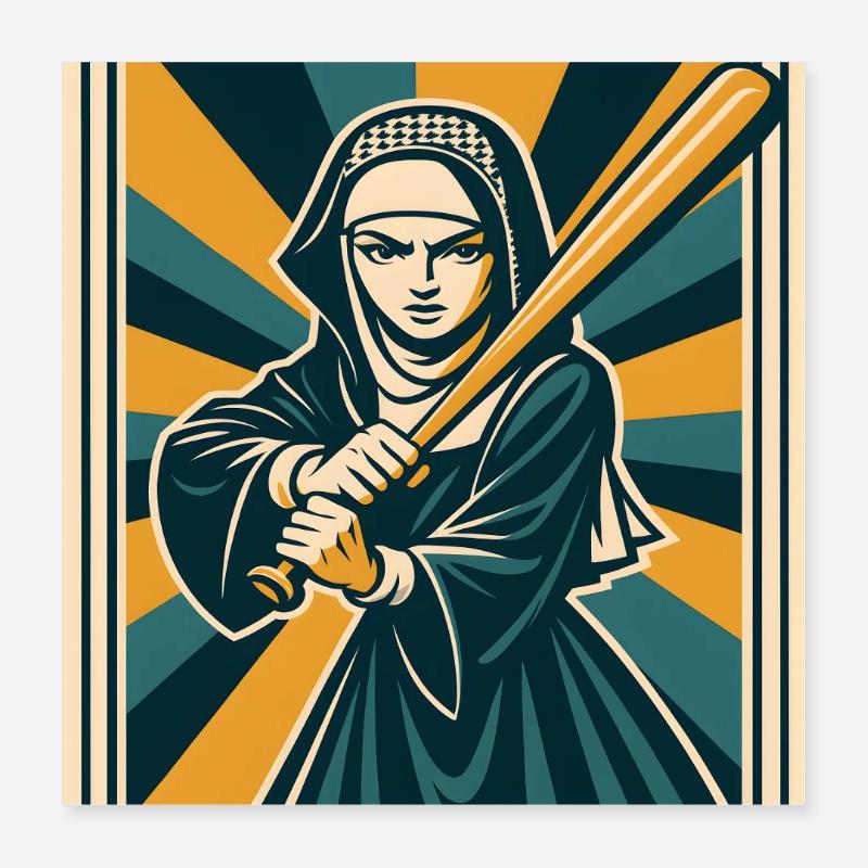 Nonne mit Baseballschläger Poster 40x40 cm