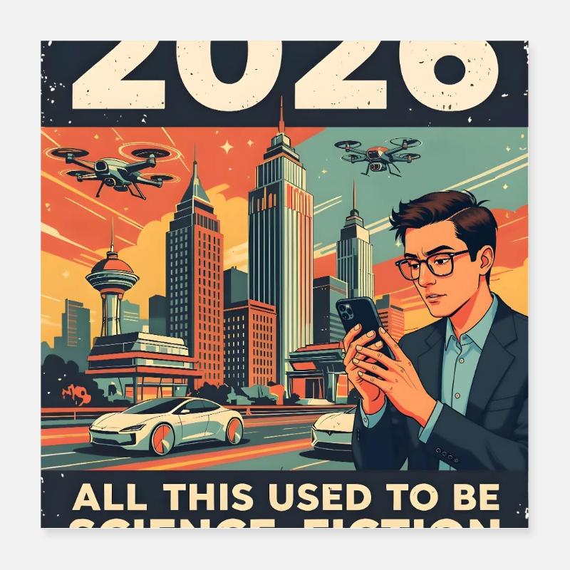 L’année 2026 — ça ressemble à de la science-fiction, n’est-ce pas ? Poster 40 x 40 cm