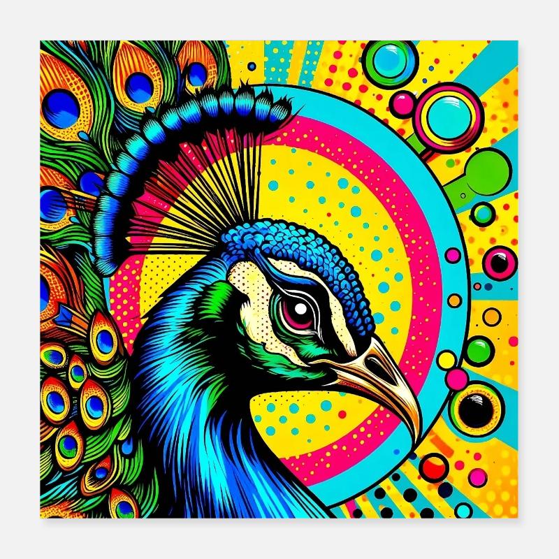 Peacock Pop Art Poster 16" x 16" (40x40 cm)