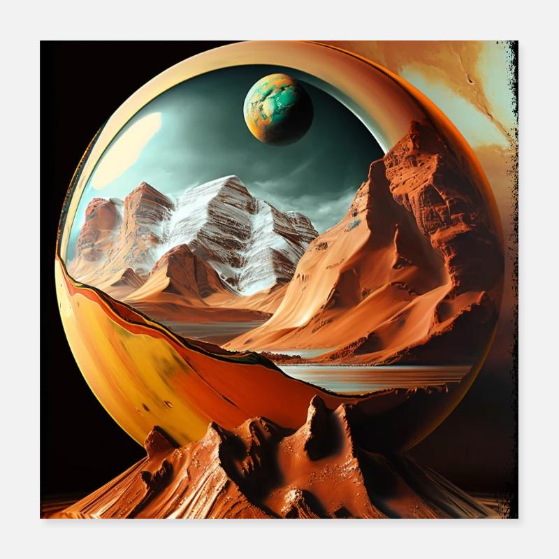 Planetary Globe Desert Landscape Poster 16" x 16" (40x40 cm)