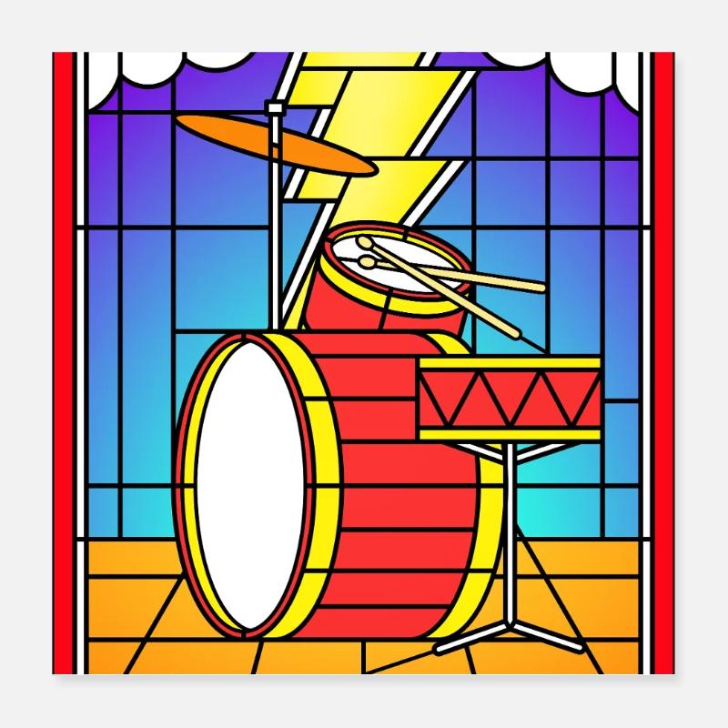 Stained Glass Drum Set Poster 16" x 16" (40x40 cm)