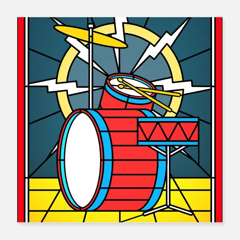 Stained Glass Drum Kit Poster 16" x 16" (40x40 cm)