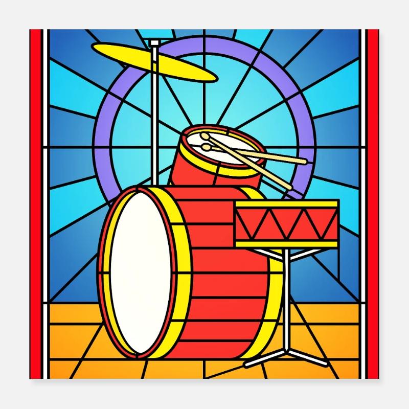 Stained Glass Drum Kit Poster 16" x 16" (40x40 cm)