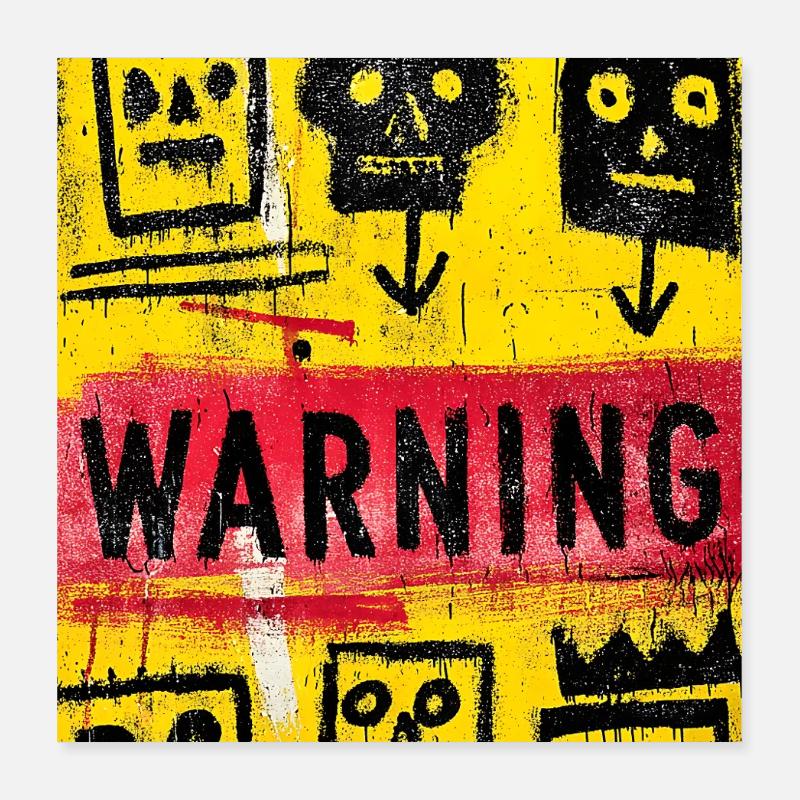 Expressionist Skull Art with Warning Message Poster 40 x 40 cm