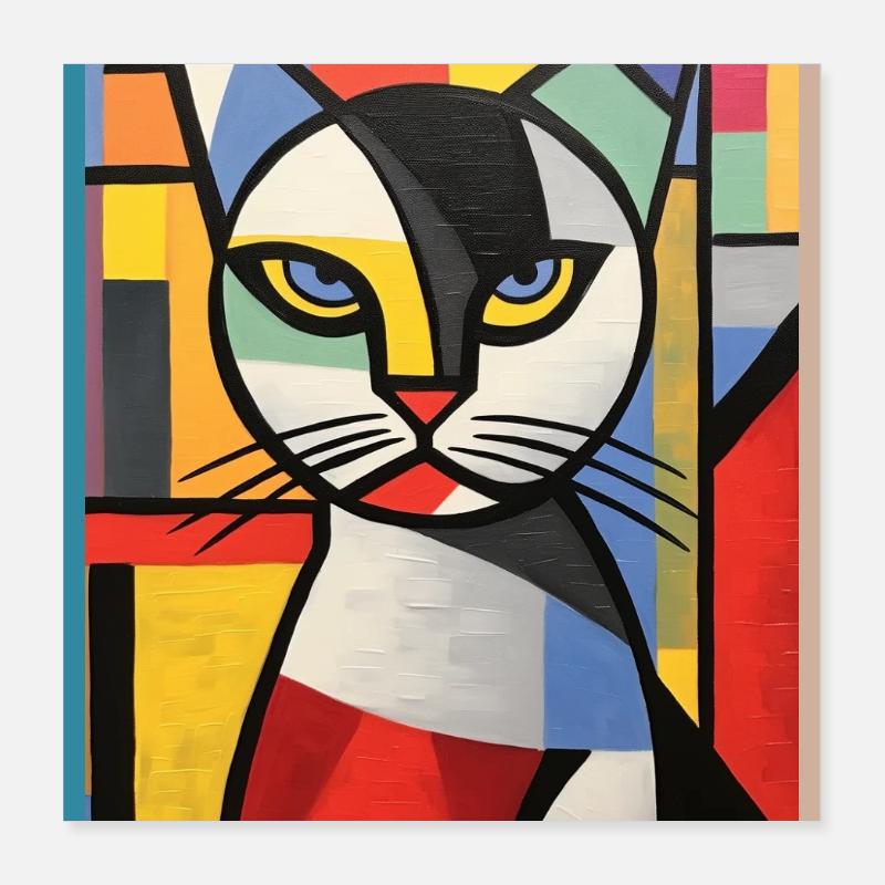 Tête de chat abstraite en blocs de couleur style Pop Art Poster 40 x 40 cm
