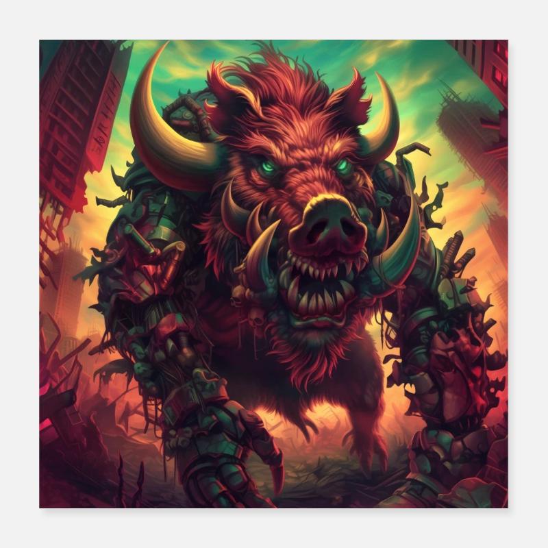 Cochon Géant en Enfer Urbain Poster 40 x 40 cm