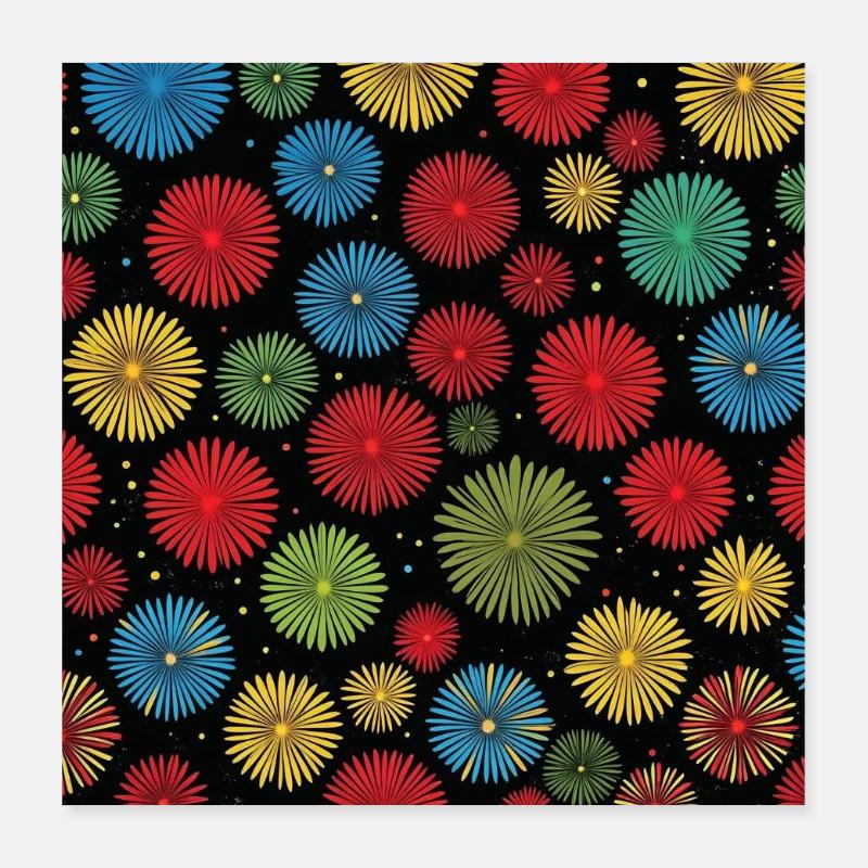 Colorful Fireworks on Black Backgrounds Poster 16" x 16" (40x40 cm)
