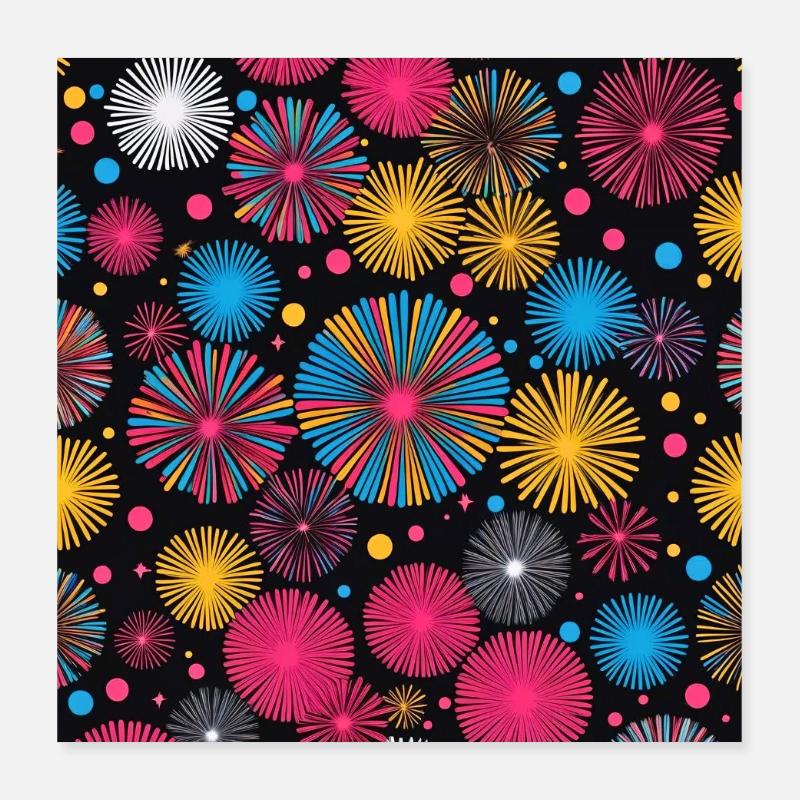 Colorful fireworks on black background Poster 16" x 16" (40x40 cm)