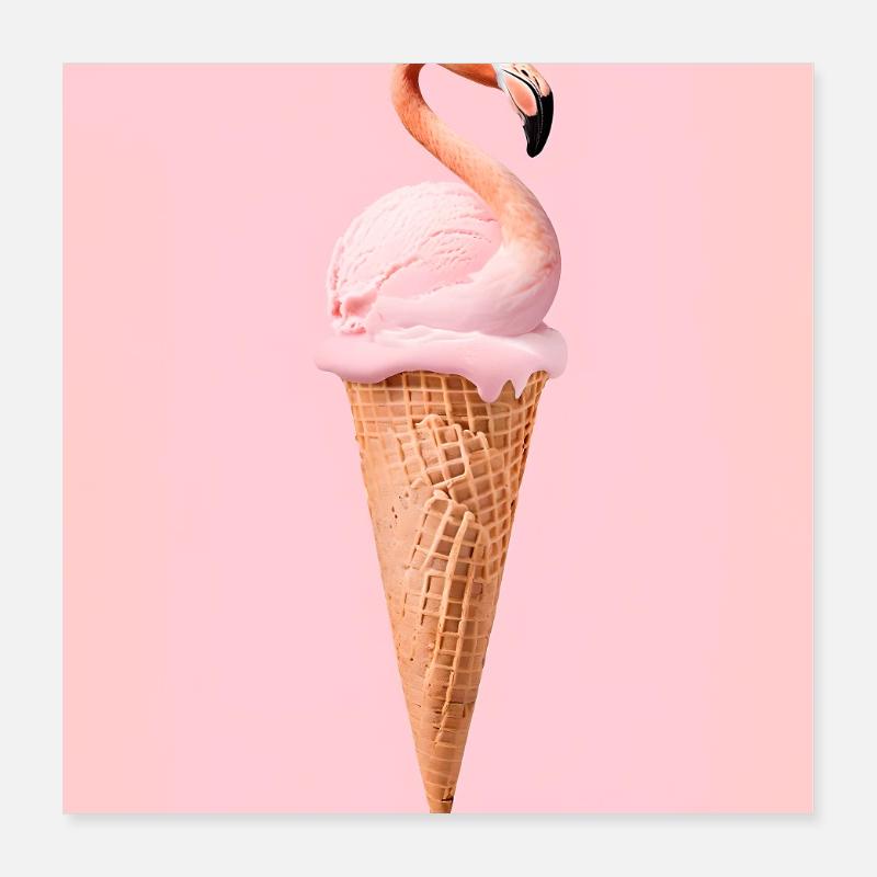 Glace Flamingo avec cornet gaufré Poster 40 x 40 cm