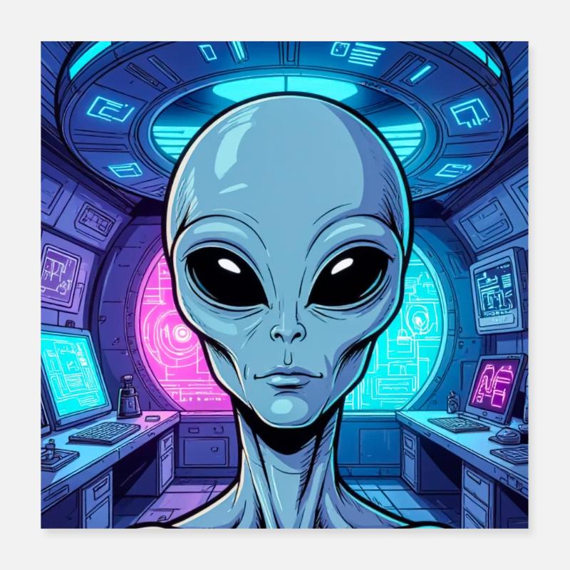 Grey alien Portrait – Inside the UFO Poster 16" x 16" (40x40 cm)