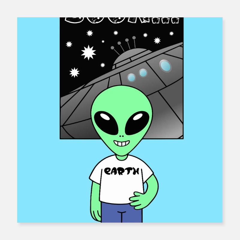 Außerirdischer vor Raumschiff Earth Poster 40x40 cm