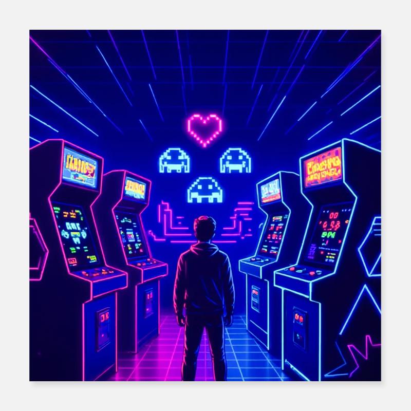Insert Coin Arcade Love – Rétro 80s Gaming Poster 40 x 40 cm