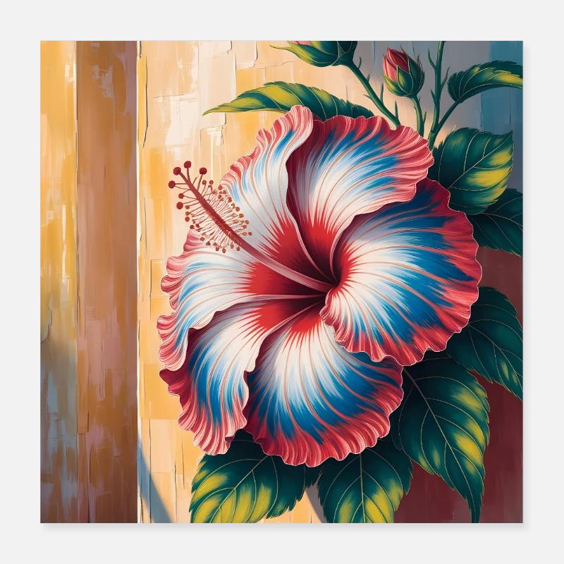 Hibiscus Gradient Bloom Wall - Haitian Flag Day  Poster 16" x 16" (40x40 cm)
