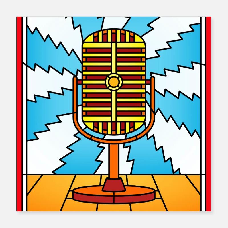 Retro Microphone Stained Glass Poster 16" x 16" (40x40 cm)