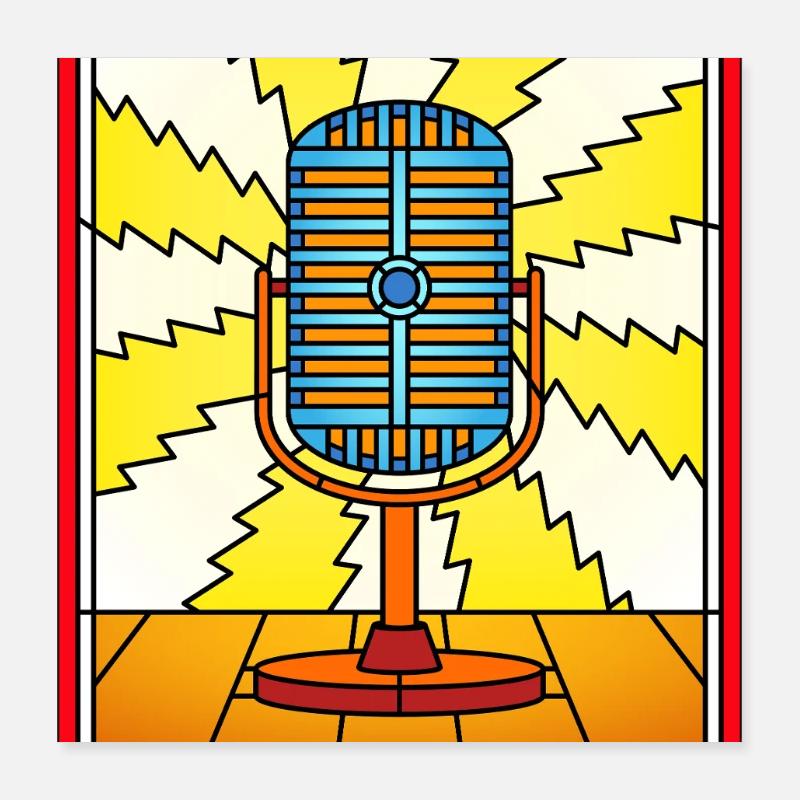 Retro Mikrofon Lightning Burst Poster 40x40 cm