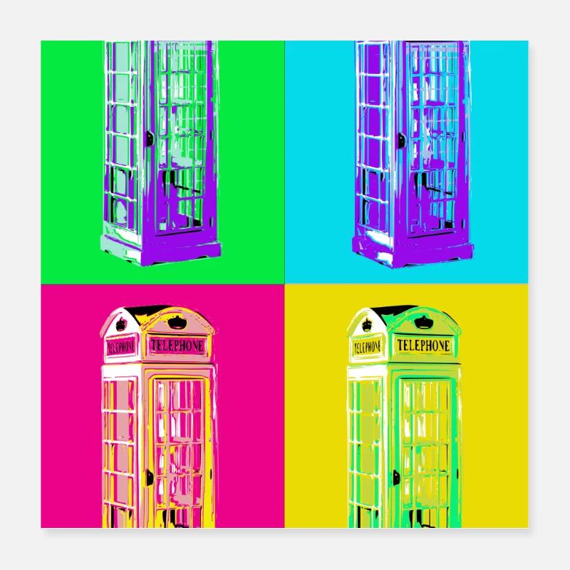 Cabine téléphonique Pop Art multicolore Poster 40 x 40 cm