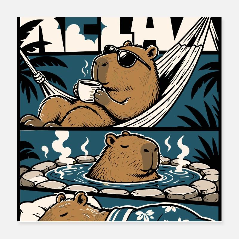 Relax Capybara Wellness Motif Poster 16" x 16" (40x40 cm)