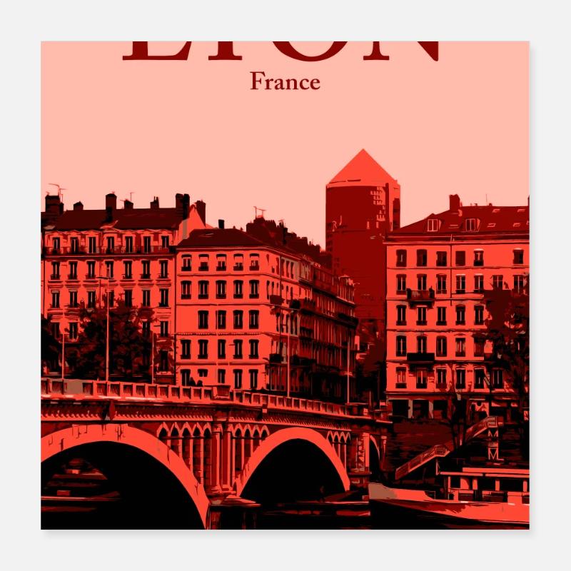 Skyline de la ville de Lyon Poster 40 x 40 cm