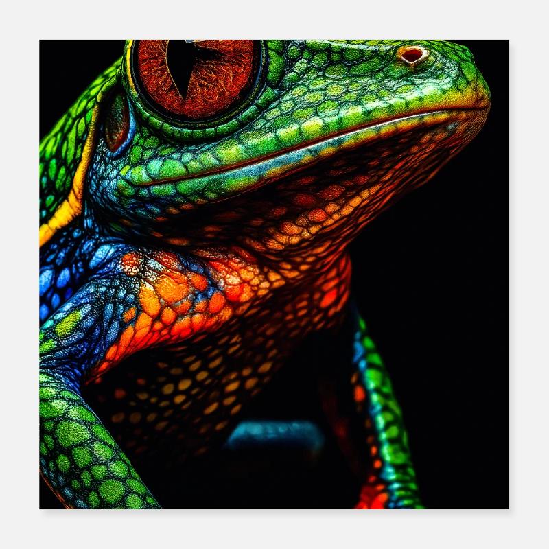 Lebendige Regenbogen-Laubfrosch-Illustration Poster 40x40 cm