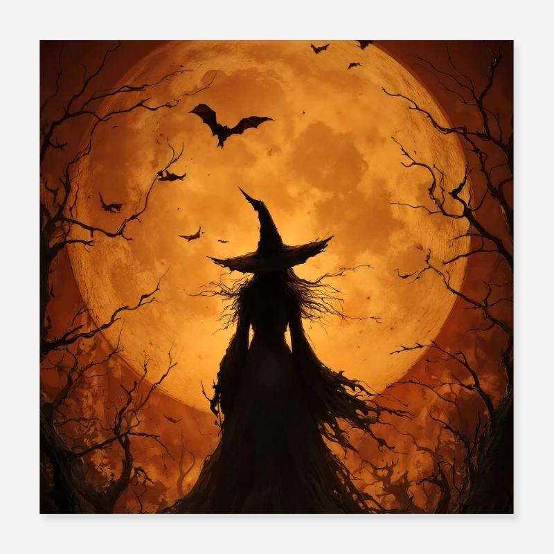 Sorcière sous la lune des moissons Poster 40 x 40 cm
