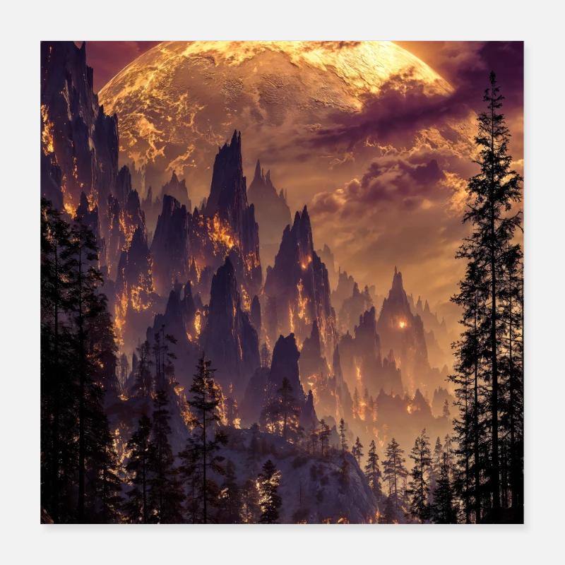 Fiery Summit at Dusk Poster 16" x 16" (40x40 cm)