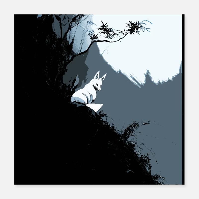 Lunar Fox auf der Bläulichen Klippe Poster 40x40 cm