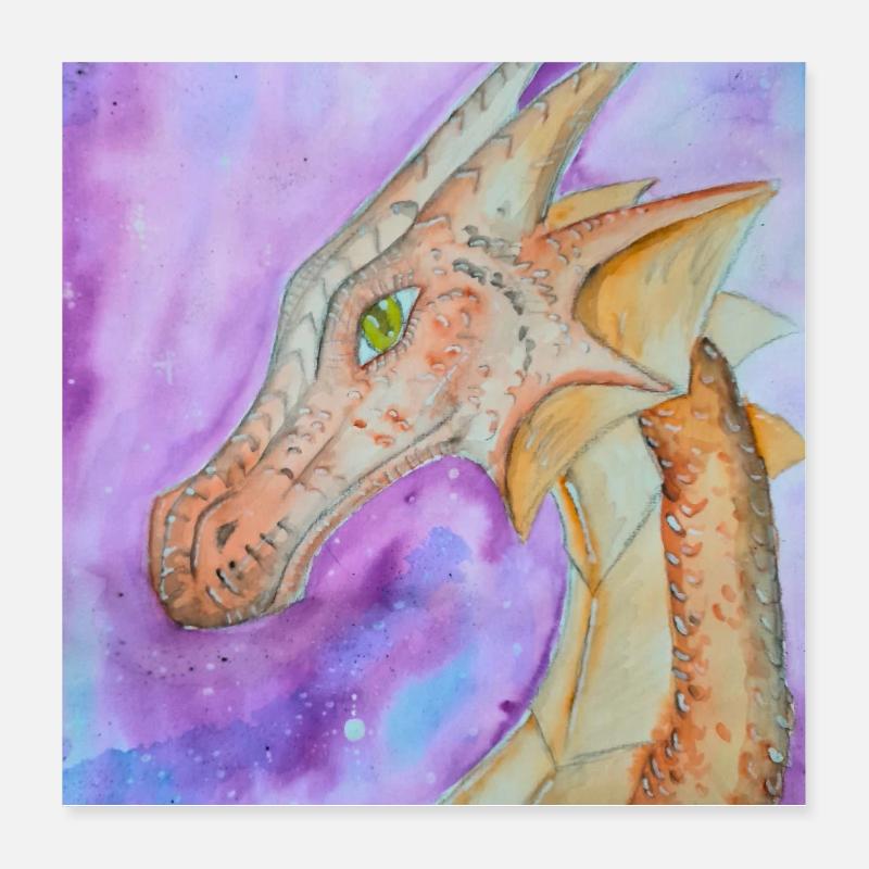 Dragon dessiné à la main Poster 40 x 40 cm