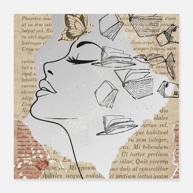 Rêve littéraire : Face avec des papillons Poster 40 x 40 cm