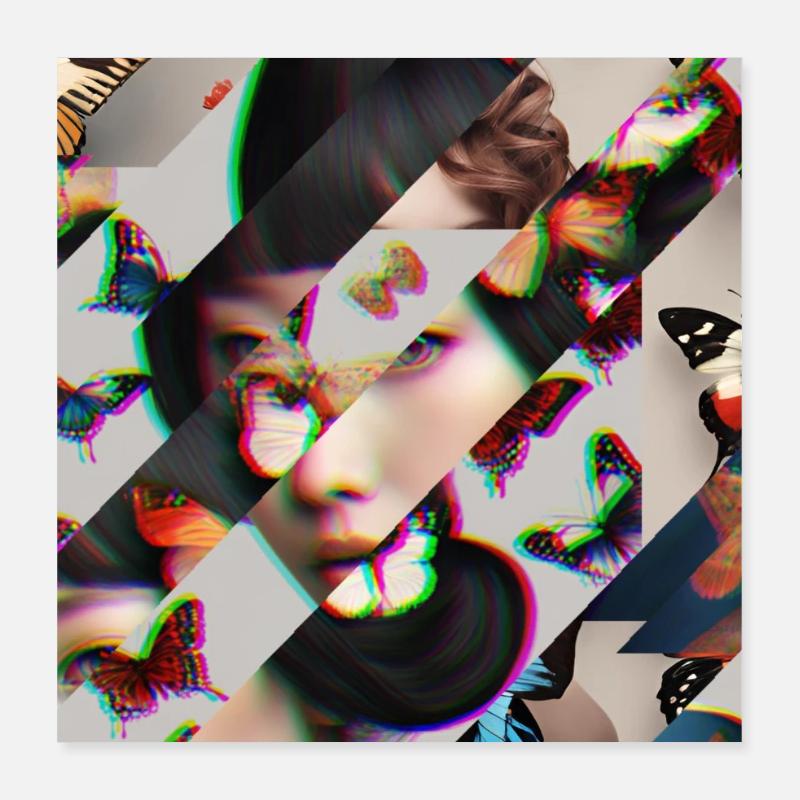 Portrait de papillon Glitch Poster 40 x 40 cm