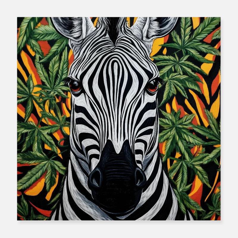 Zebra im Cannabis-Dschungel Poster 40x40 cm