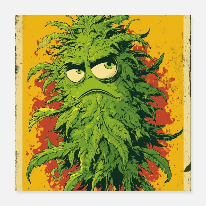 Grumpy Leaf Pop Art Cannabis Poster 16" x 16" (40x40 cm)