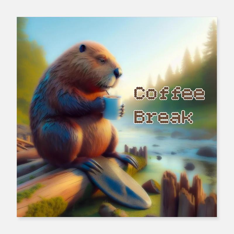 Pause-café castor Poster 40 x 40 cm