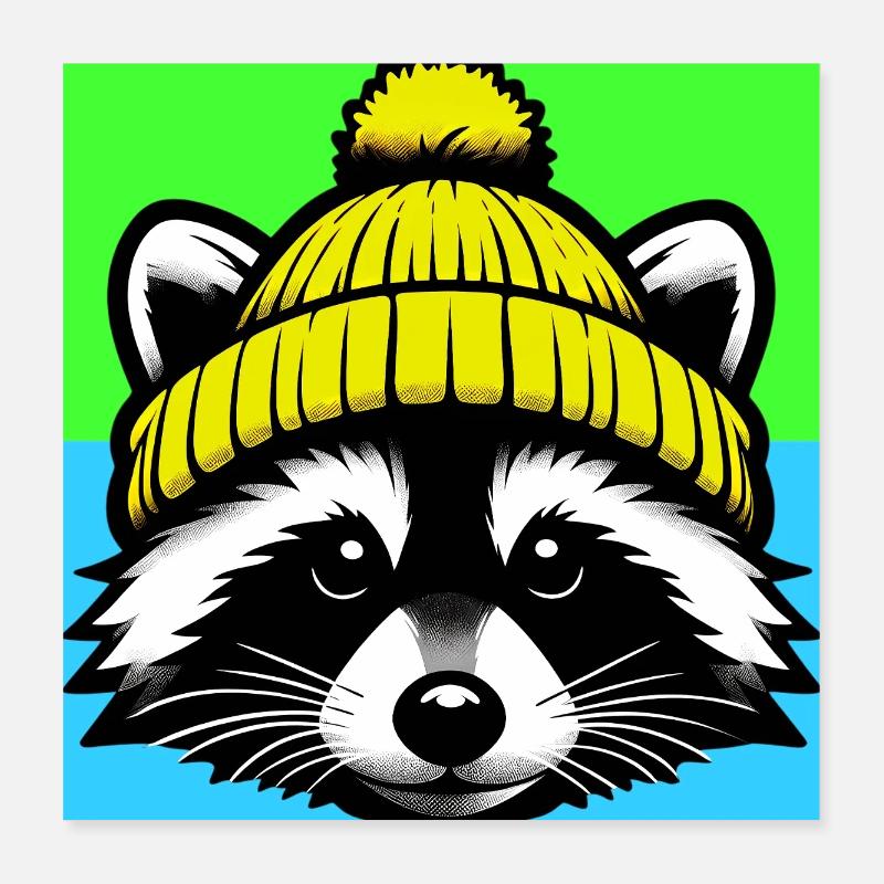 Raccoon with a wool cap Poster 16" x 16" (40x40 cm)